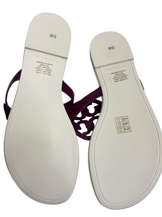 Tory Burch Miller Goat Leather Purple Logo Thong Sandals NWOT $229 BOX